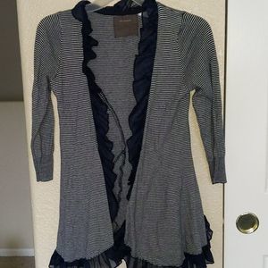 Guinevere Anthropologie Ruffle Trim Striped Cardigan Sweater S